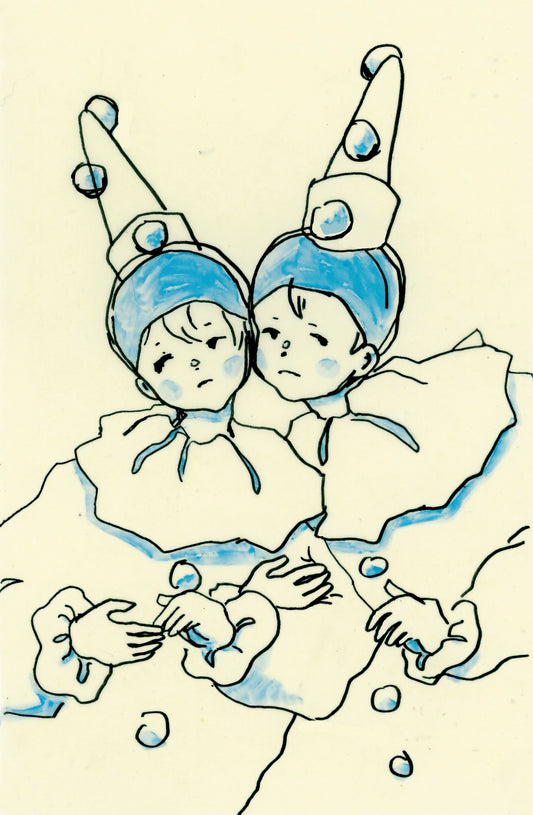 Cheek to Cheek in Blue Pierrots [Art Print on Choice of Poster or Fine Art Papers, Framed or Unframed, 5x7 or 11x17]