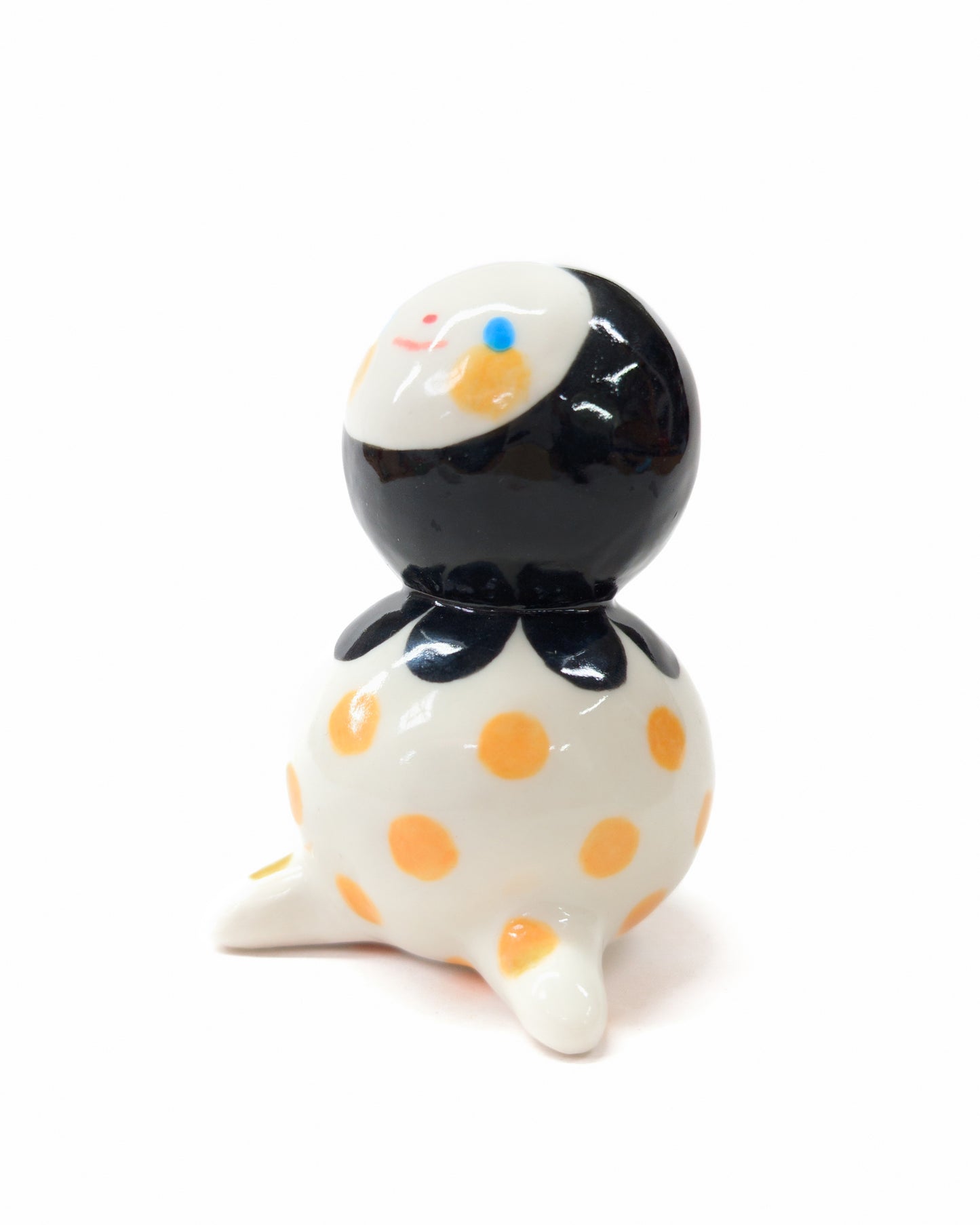 goatPIERROT Ceramic Art Toy [Big Ol' Bobblenubbin in Apricot Polka Dot, 3.5" tall]