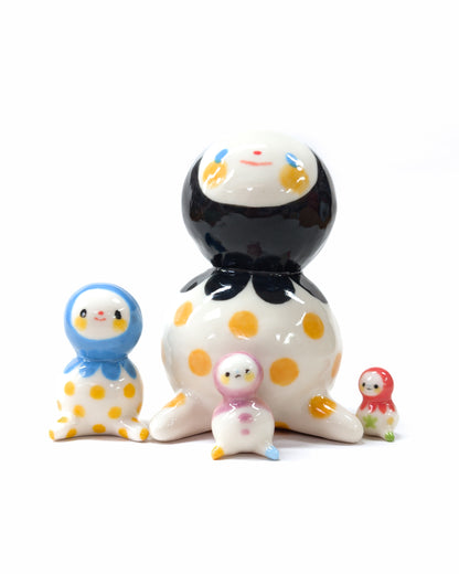 goatPIERROT Ceramic Art Toy [Big Ol' Bobblenubbin in Apricot Polka Dot, 3.5" tall]