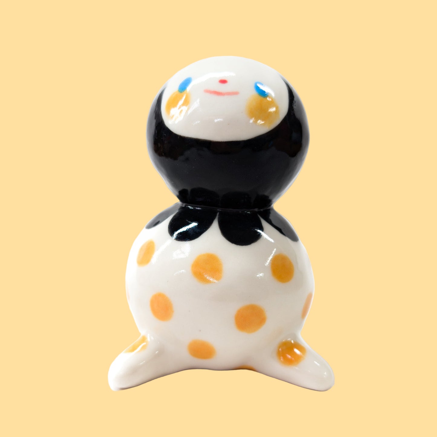 goatPIERROT Ceramic Art Toy [Big Ol' Bobblenubbin in Apricot Polka Dot, 3.5" tall]