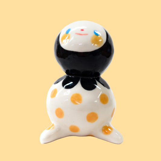 goatPIERROT Ceramic Art Toy [Big Ol' Bobblenubbin in Apricot Polka Dot, 3.5" tall]