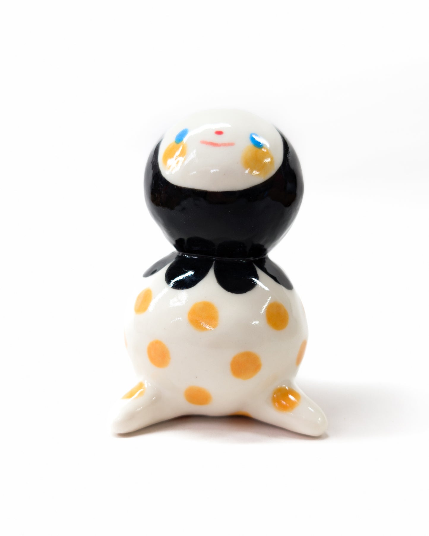 goatPIERROT Ceramic Art Toy [Big Ol' Bobblenubbin in Apricot Polka Dot, 3.5" tall]