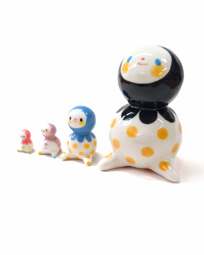 goatPIERROT Ceramic Art Toy [Big Ol' Bobblenubbin in Apricot Polka Dot, 3.5" tall]