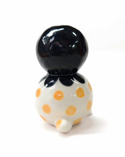 goatPIERROT Ceramic Art Toy [Big Ol' Bobblenubbin in Apricot Polka Dot, 3.5" tall]