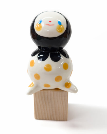 goatPIERROT Ceramic Art Toy [Big Ol' Bobblenubbin in Apricot Polka Dot, 3.5" tall]