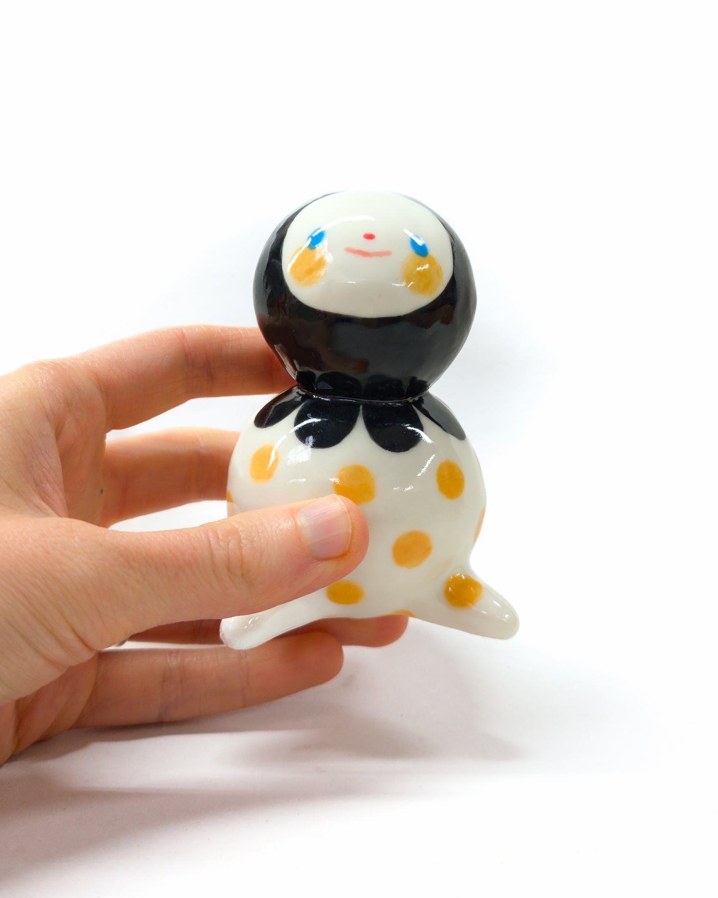 goatPIERROT Ceramic Art Toy [Big Ol' Bobblenubbin in Apricot Polka Dot, 3.5" tall]