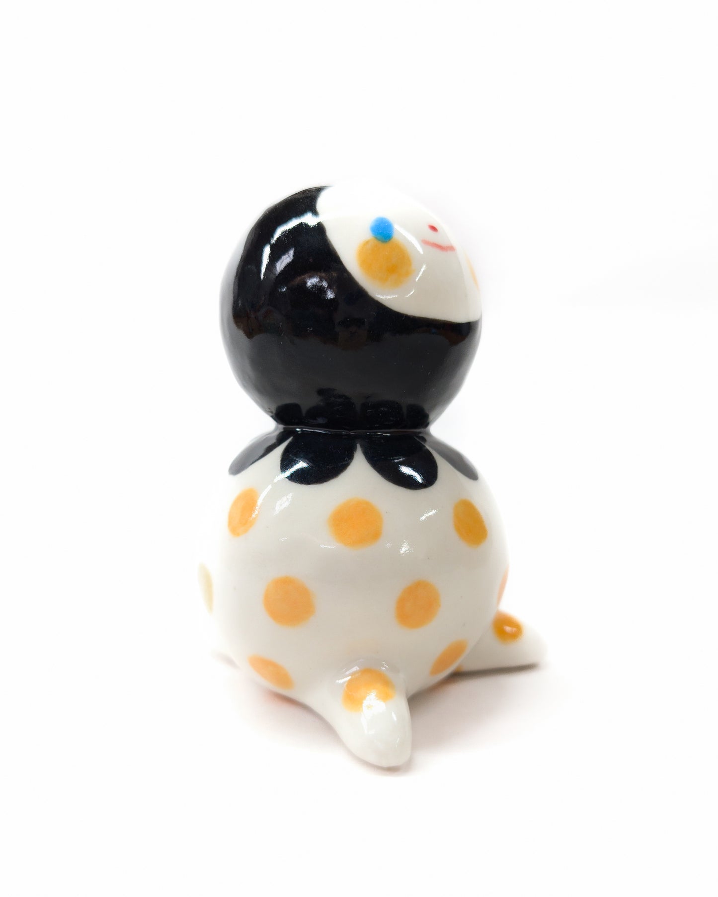 goatPIERROT Ceramic Art Toy [Big Ol' Bobblenubbin in Apricot Polka Dot, 3.5" tall]