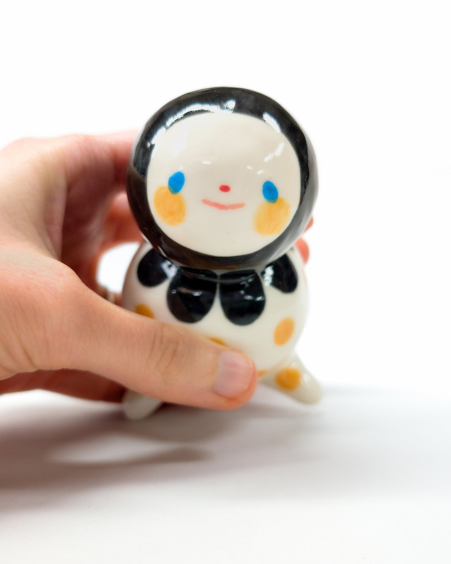 goatPIERROT Ceramic Art Toy [Big Ol' Bobblenubbin in Apricot Polka Dot, 3.5" tall]