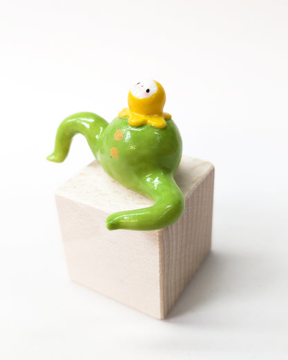 goatPIERROT Ceramic Art Toy [Yellow Blossom Tinybirdman Prototypes, 1.5" tall, Minor Flaws Collection]