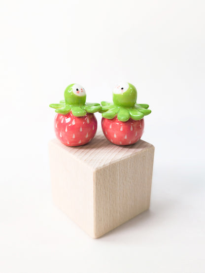 goatPIERROT Ceramic Art Toy [Strawberry Birbaubles, 1.25" tall, Listed Individually]