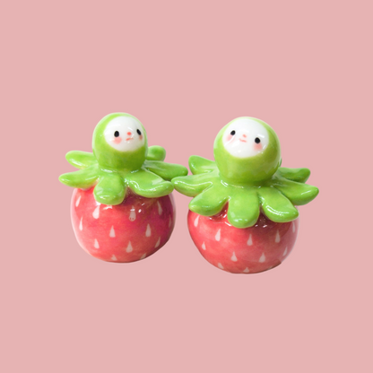 goatPIERROT Ceramic Art Toy [Strawberry Birbaubles, 1.25" tall, Listed Individually]