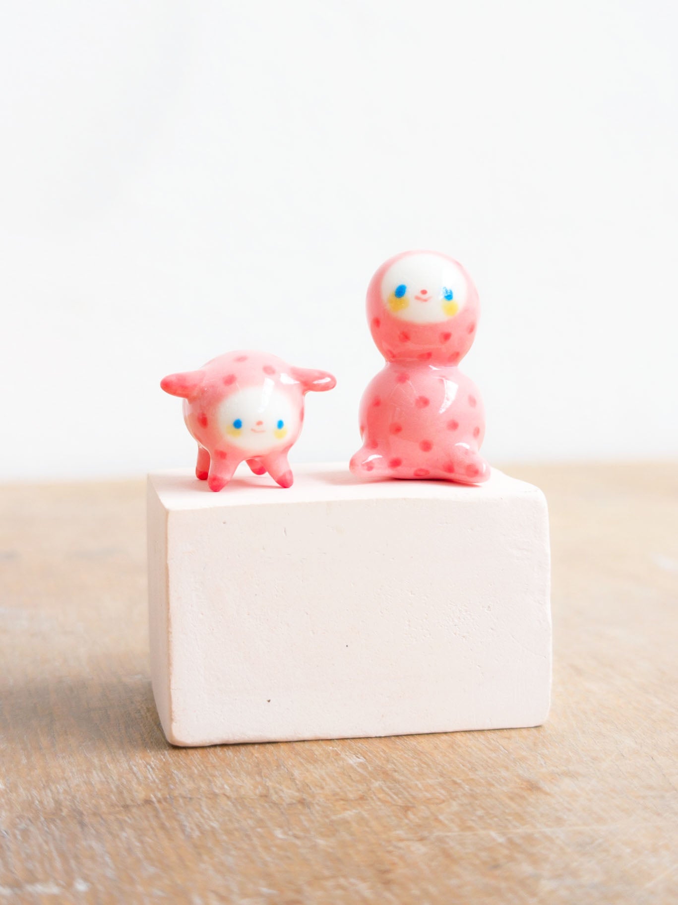 goatPIERROT Ceramic Art Toy [Polka Dot Pink Bobblenubbin and Tinybdogman Duo]
