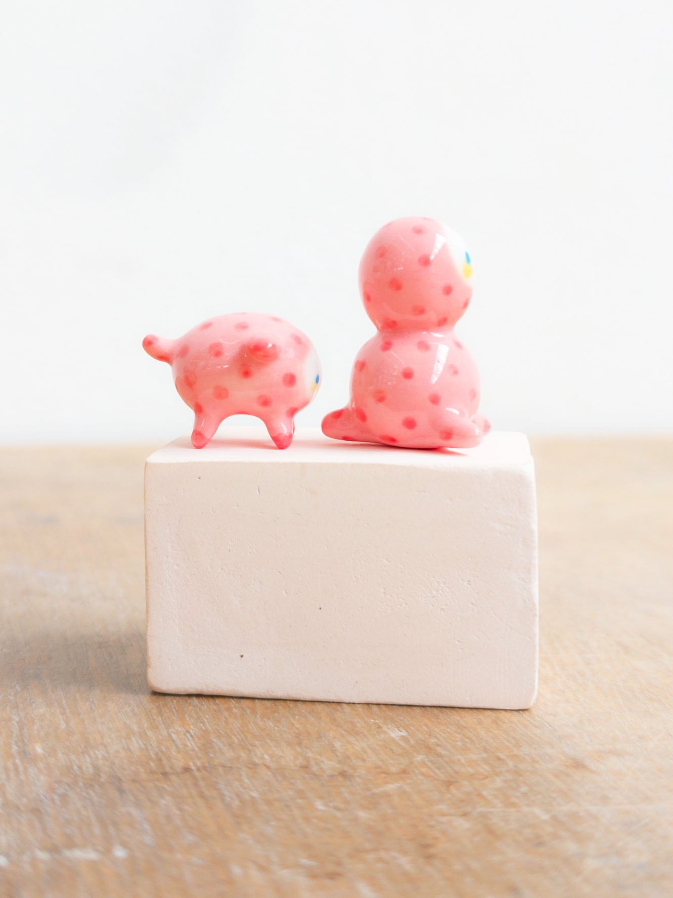 goatPIERROT Ceramic Art Toy [Polka Dot Pink Bobblenubbin and Tinybdogman Duo]