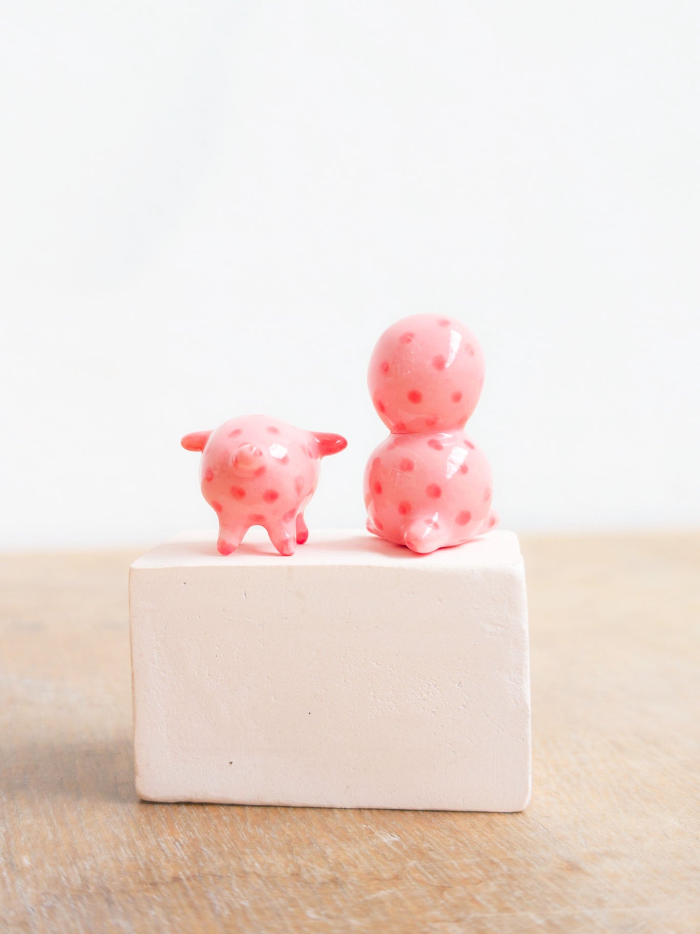 goatPIERROT Ceramic Art Toy [Polka Dot Pink Bobblenubbin and Tinybdogman Duo]