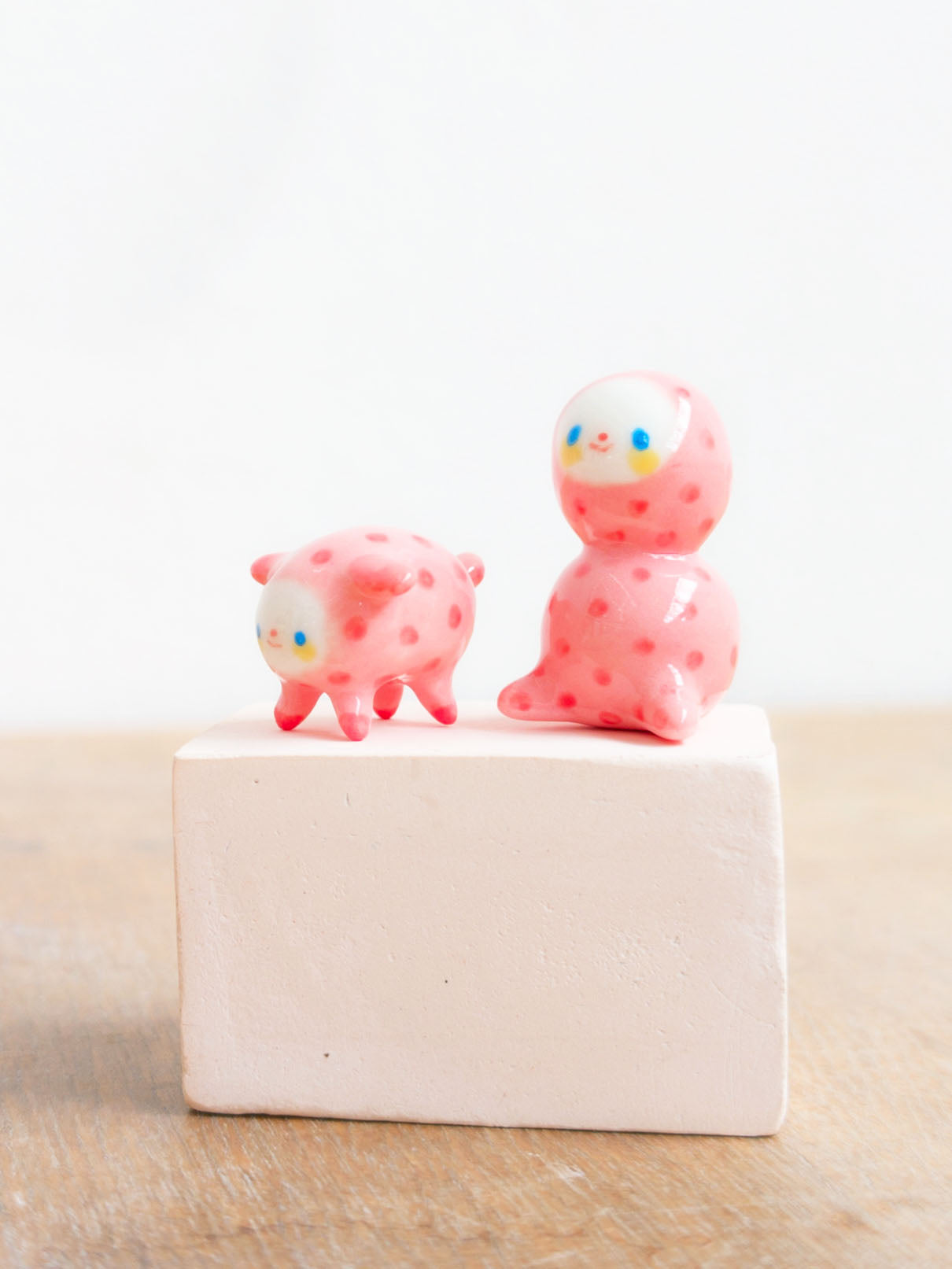 goatPIERROT Ceramic Art Toy [Polka Dot Pink Bobblenubbin and Tinybdogman Duo]