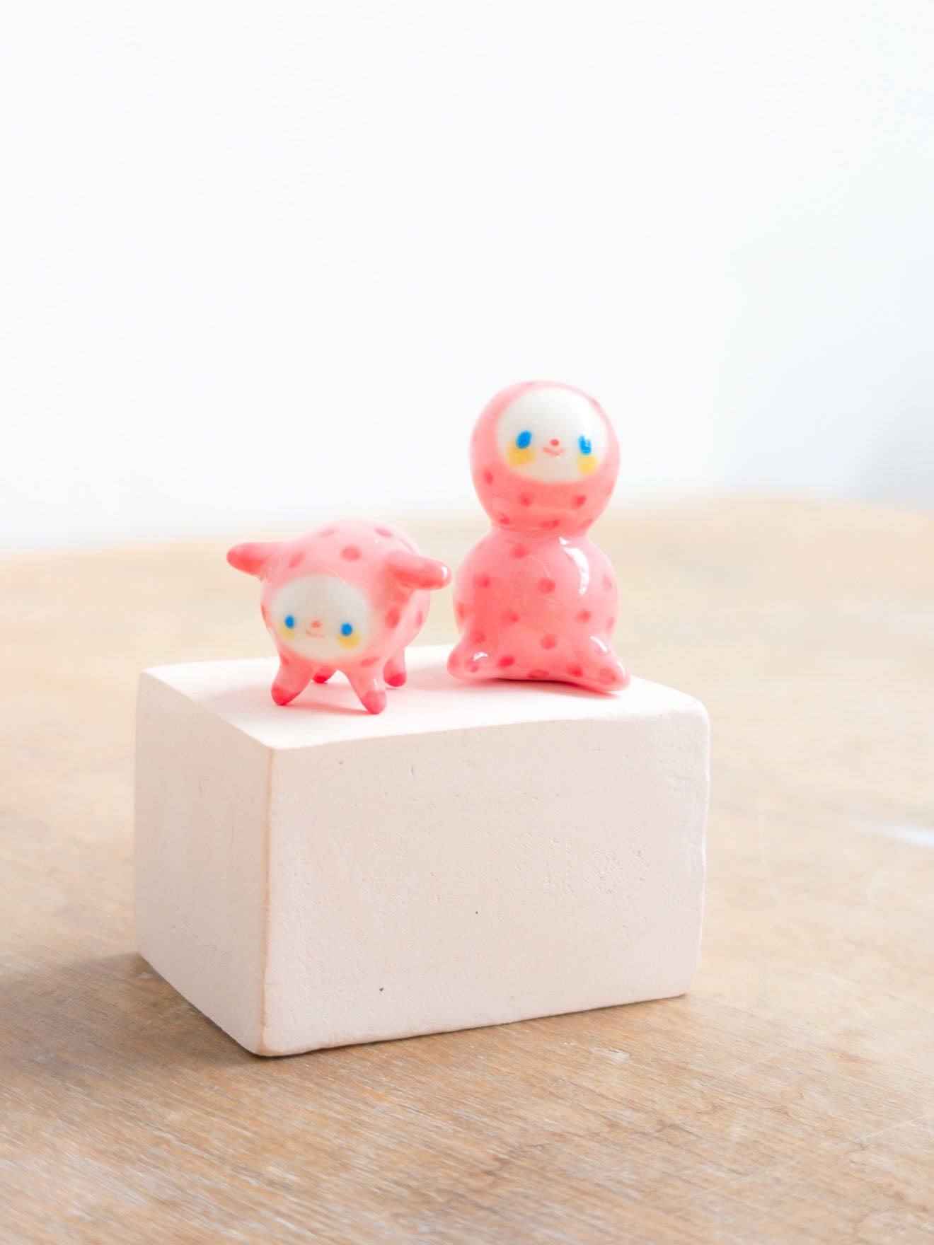 goatPIERROT Ceramic Art Toy [Polka Dot Pink Bobblenubbin and Tinybdogman Duo]