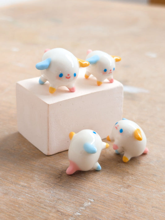 goatPIERROT Ceramic Art Toy [Pastel Primary Tinydogman]