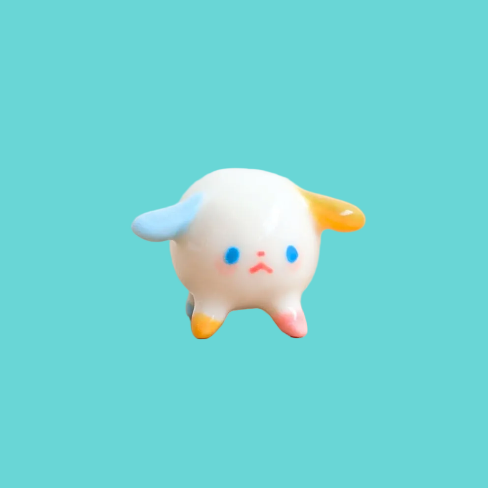 goatPIERROT Ceramic Art Toy [Pastel Primary Tinydogman]