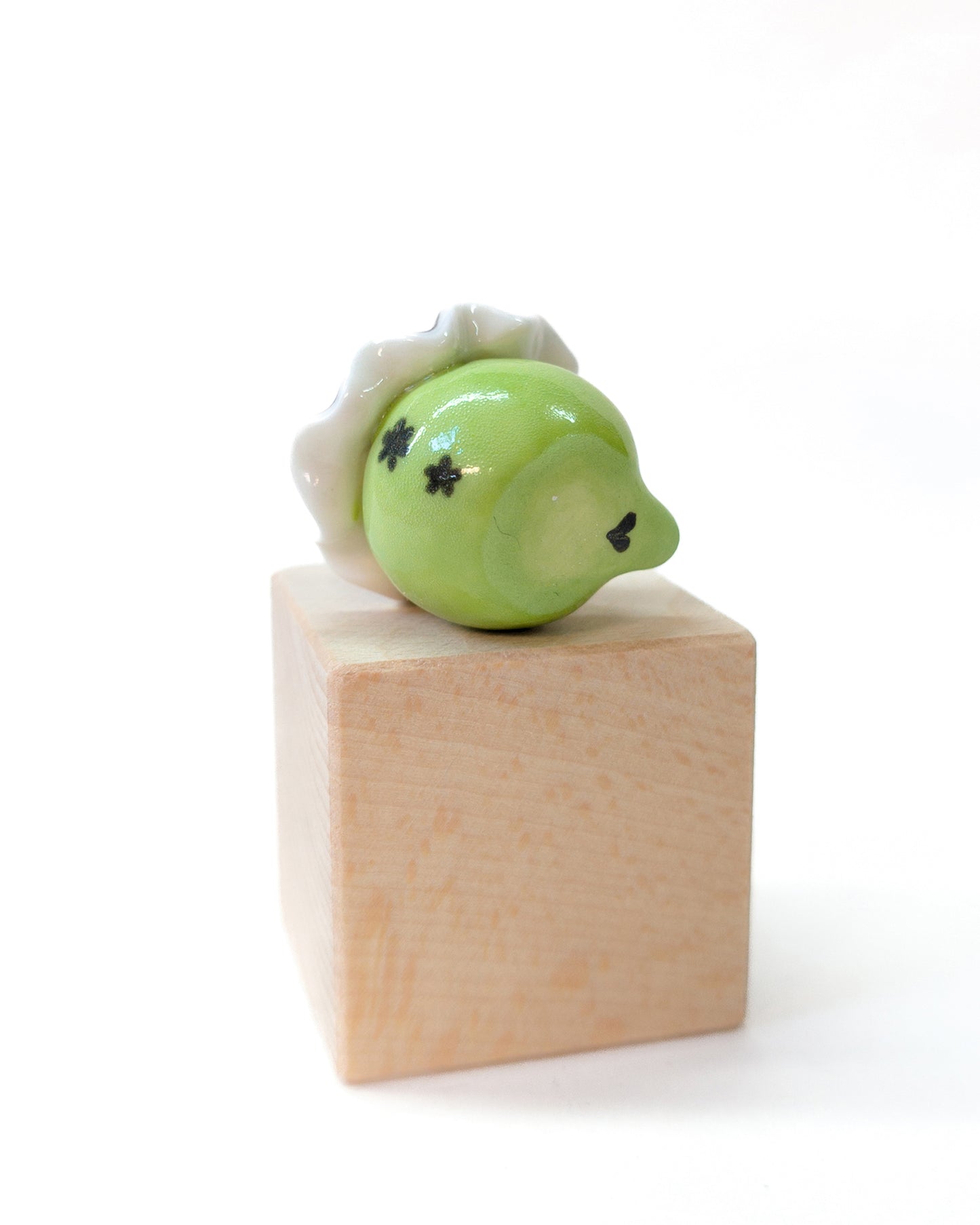 goatPIERROT Ceramic Art Toy [Cat Pierrot Birbauble in Black and Green, 1.6" tall]