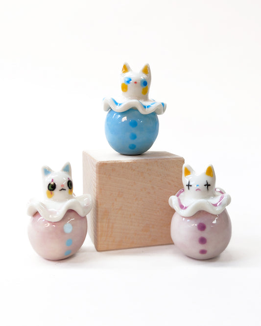 goatPIERROT Ceramic Art Toy [Cat Pierrot Birbauble, 1.6" tall, SECONDS]