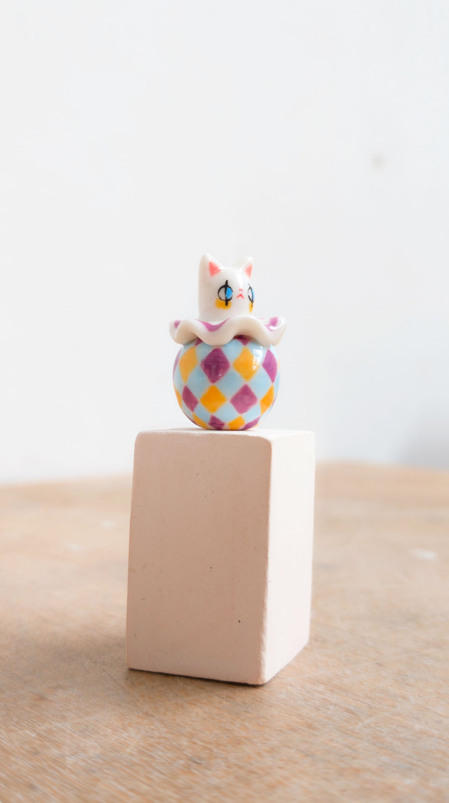 goatPIERROT Ceramic Art Toy [Holsomcat in Purple Harlequin Print]