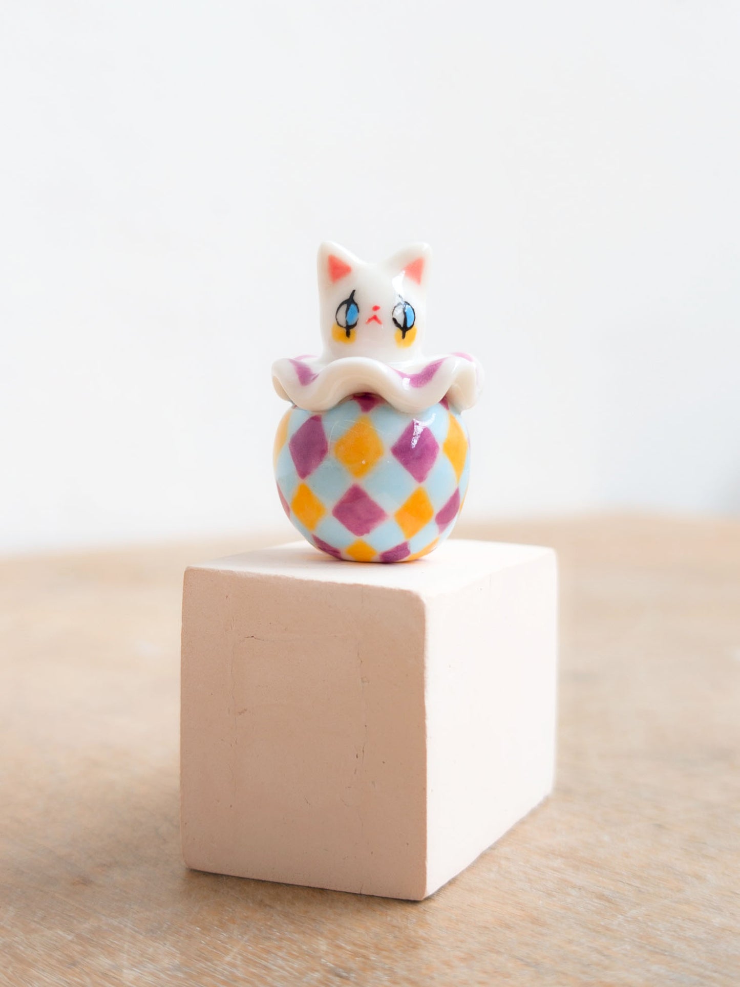 goatPIERROT Ceramic Art Toy [Holsomcat in Purple Harlequin Print]