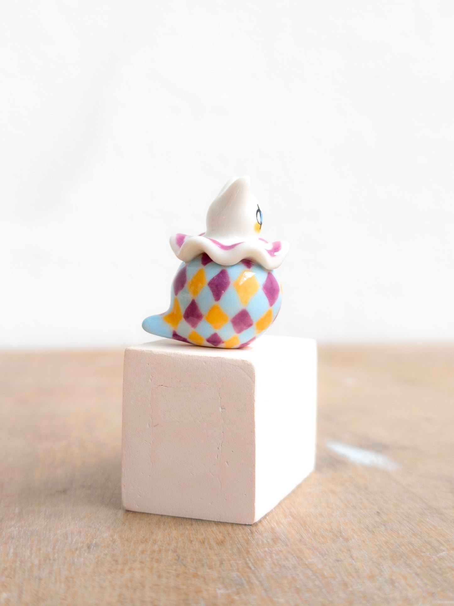 goatPIERROT Ceramic Art Toy [Holsomcat in Purple Harlequin Print]