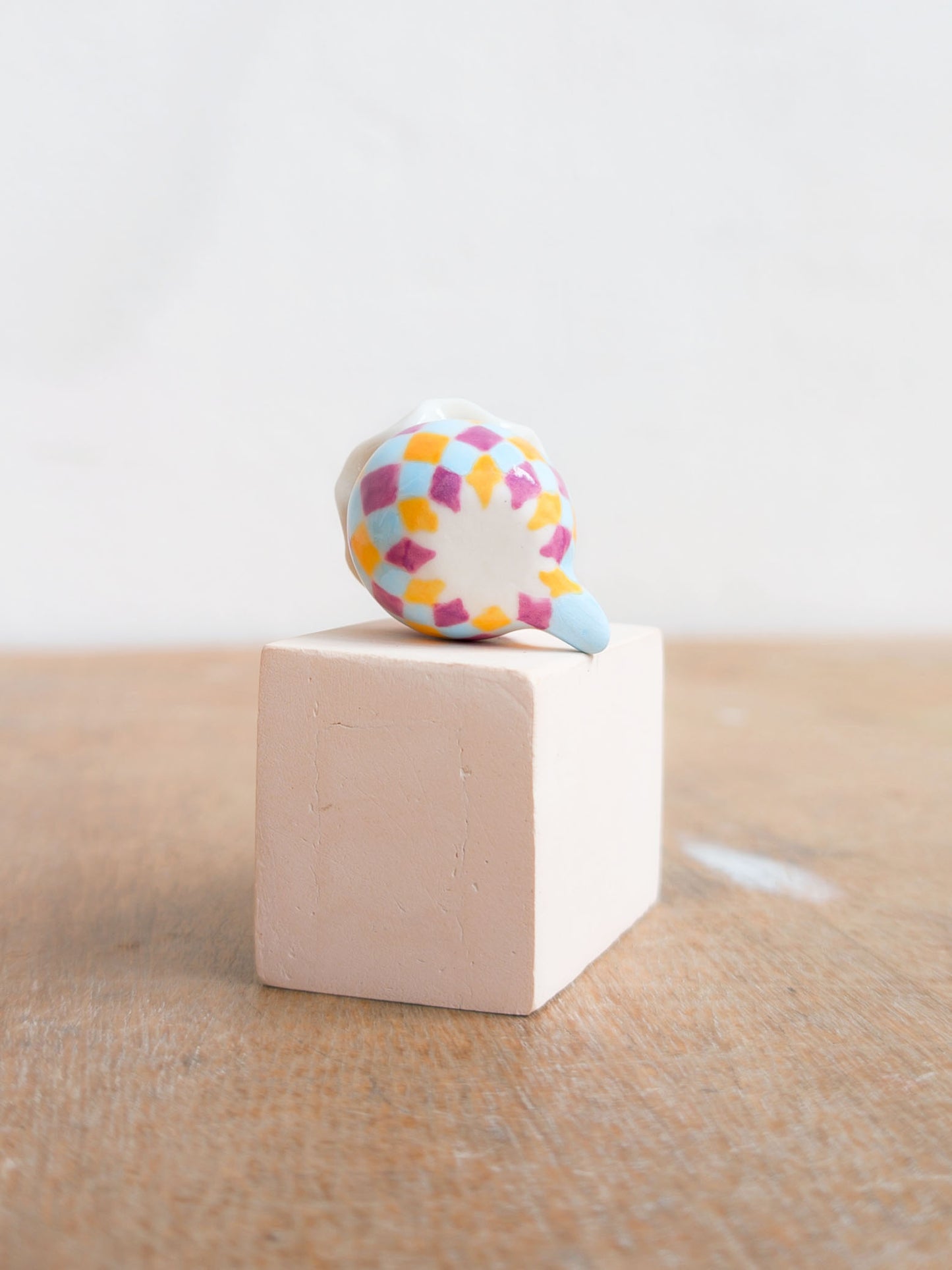 goatPIERROT Ceramic Art Toy [Holsomcat in Purple Harlequin Print]