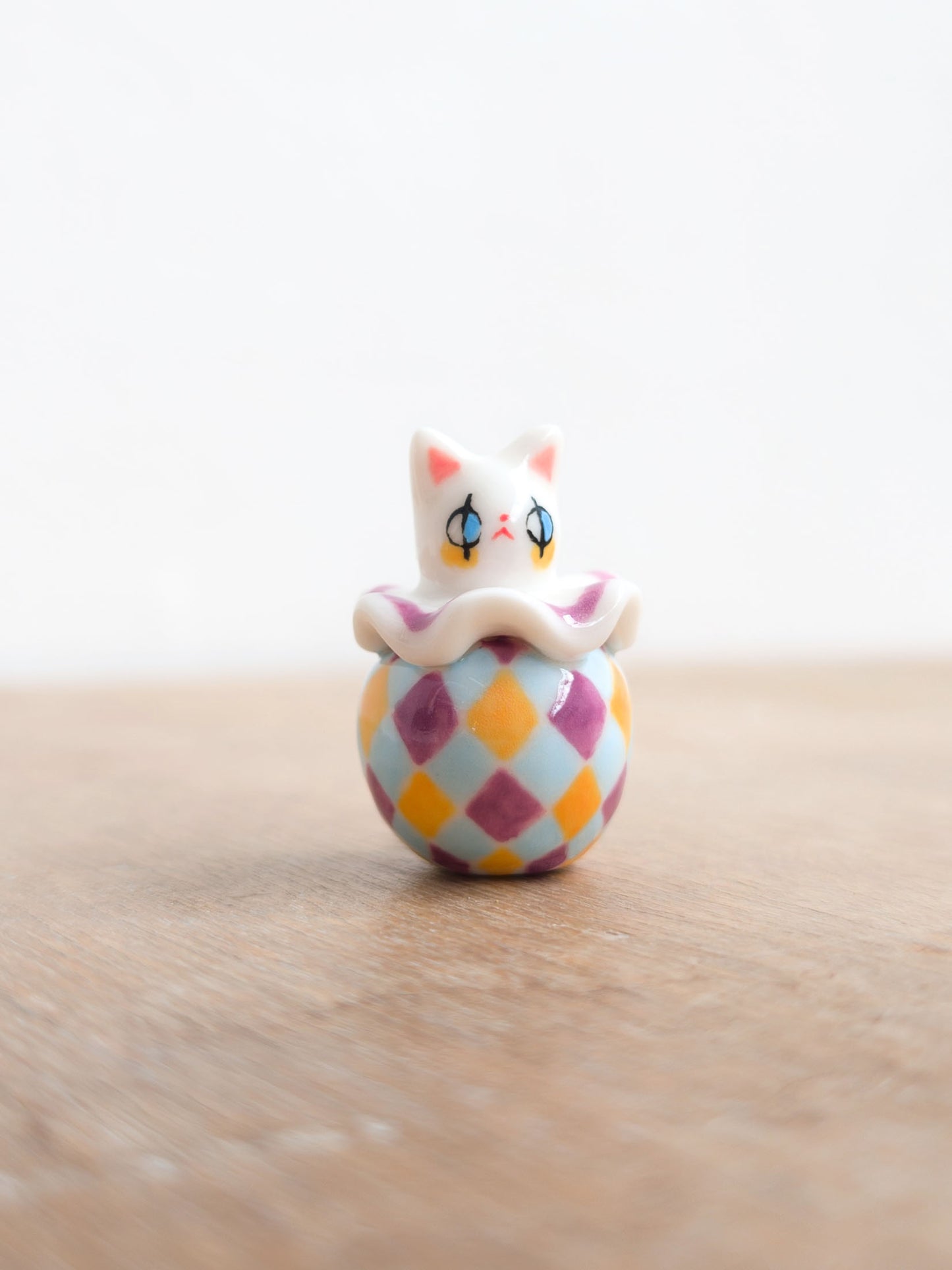 goatPIERROT Ceramic Art Toy [Holsomcat in Purple Harlequin Print]