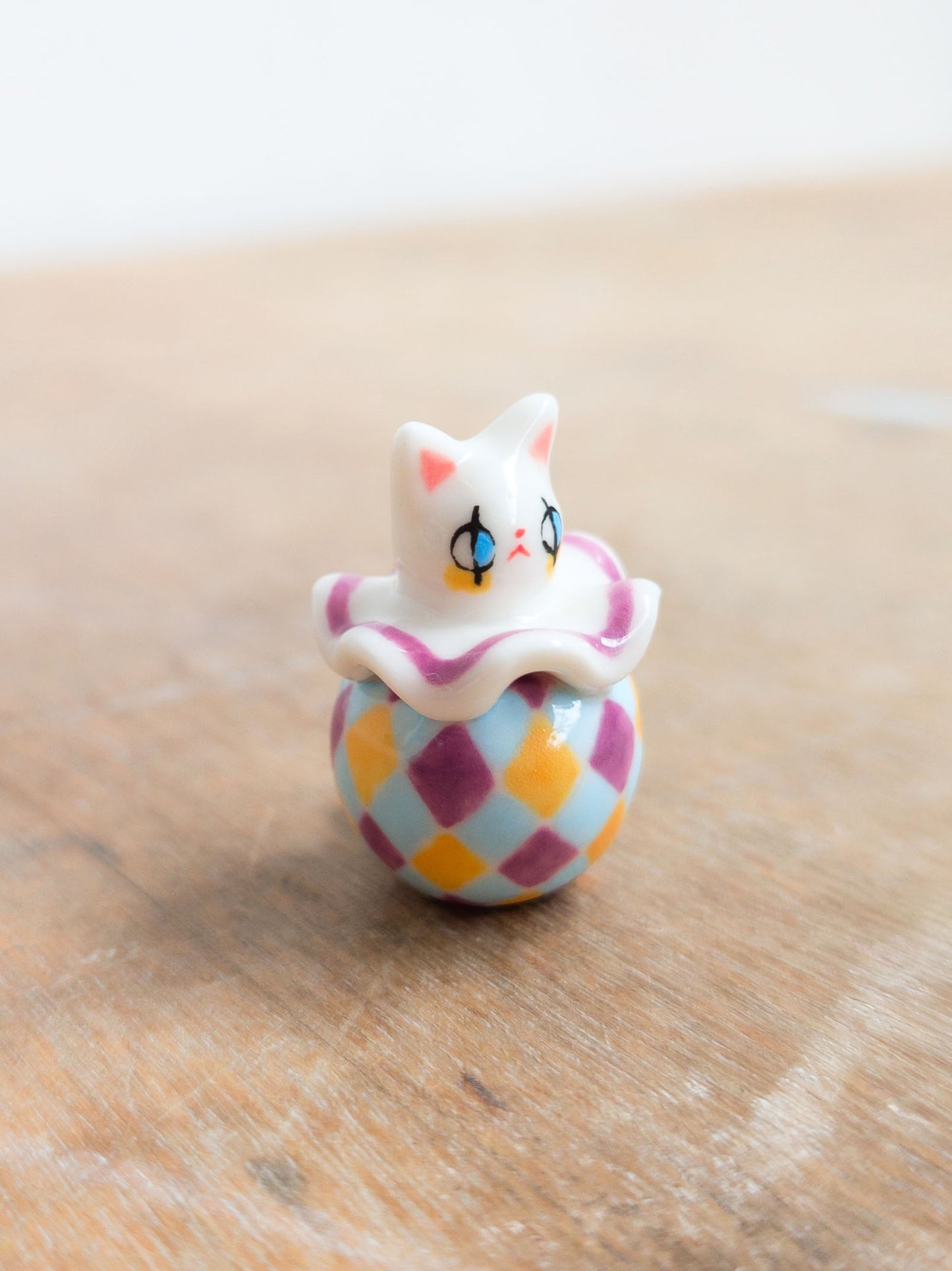 goatPIERROT Ceramic Art Toy [Holsomcat in Purple Harlequin Print]