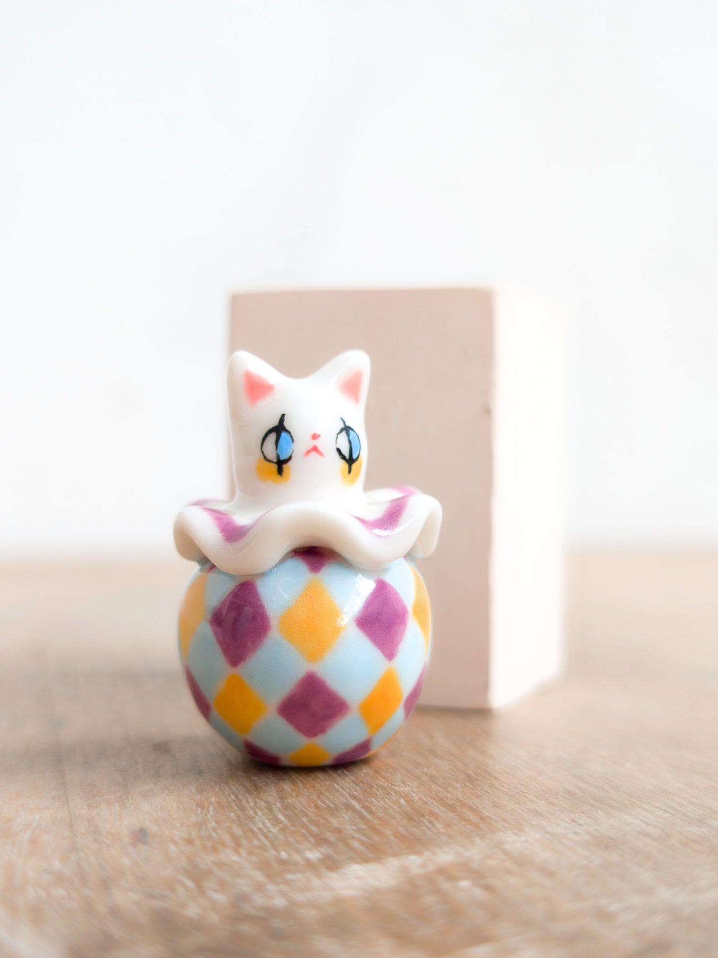 goatPIERROT Ceramic Art Toy [Holsomcat in Purple Harlequin Print]