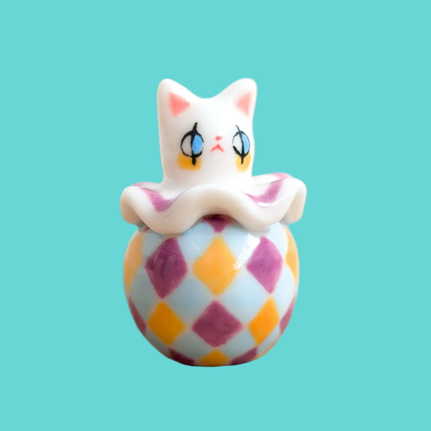 goatPIERROT Ceramic Art Toy [Holsomcat in Purple Harlequin Print]