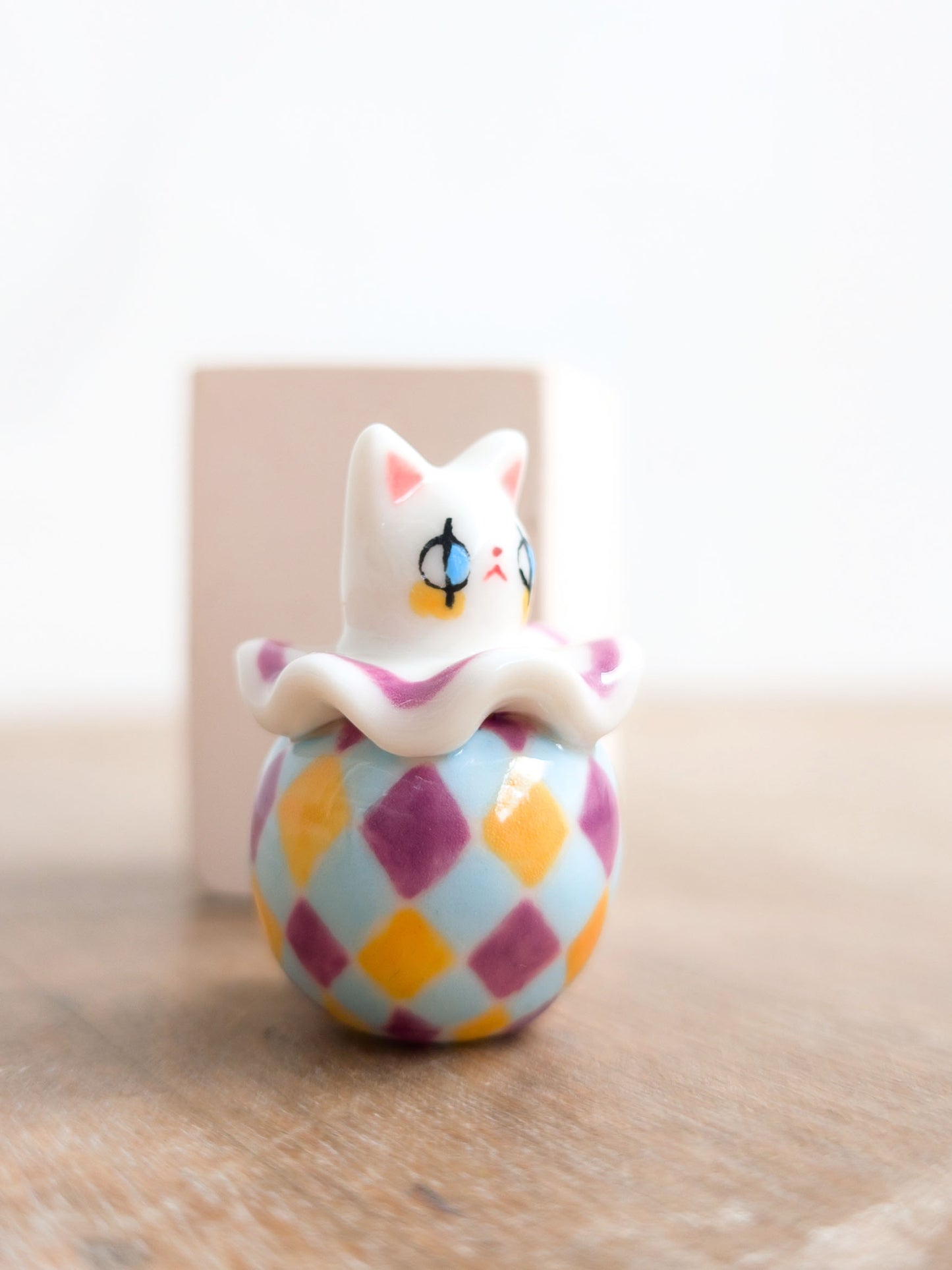 goatPIERROT Ceramic Art Toy [Holsomcat in Purple Harlequin Print]