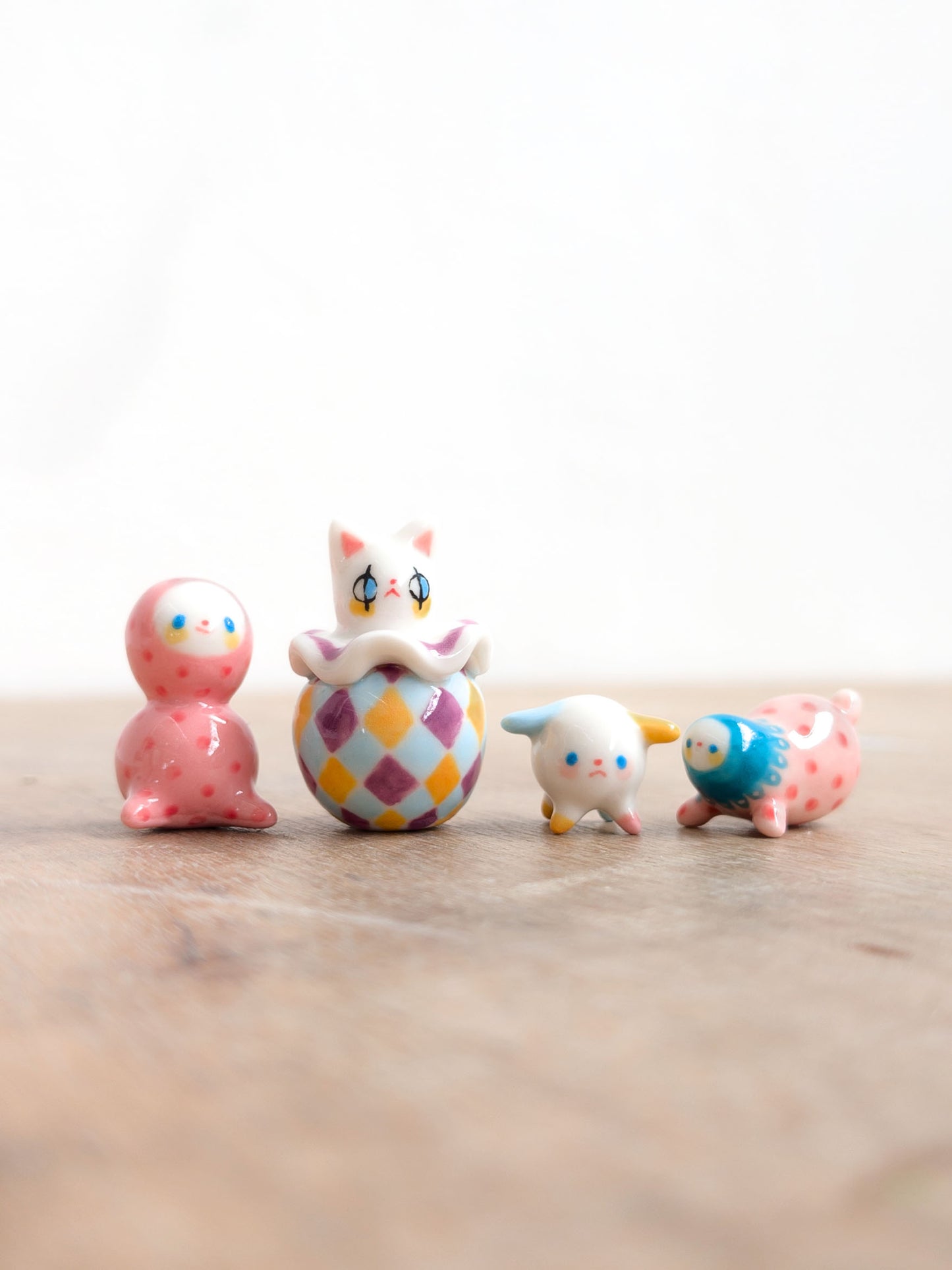goatPIERROT Ceramic Art Toy [Holsomcat in Purple Harlequin Print]