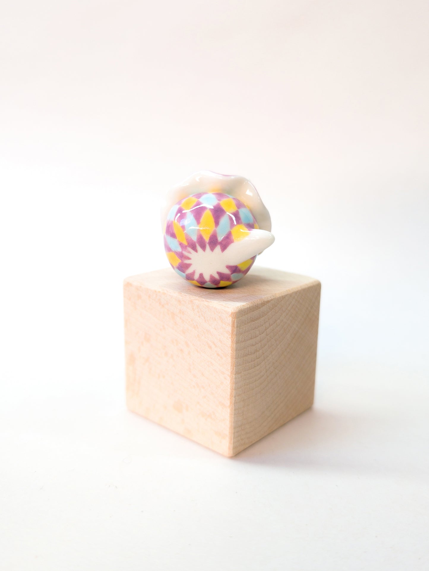 goatPIERROT Ceramic Art Toy [Purple Twinkle-Eyed Pierrot Birbauble with Harlequin Print, 1.7" tall]