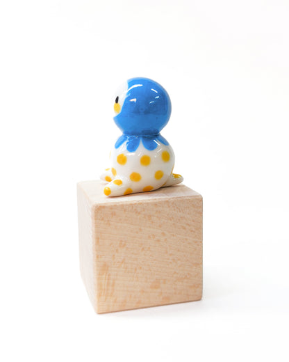 goatPIERROT Ceramic Art Toy [Large-ish Blue Bobblenubbin with Yellow Spots, 1.6" tall]