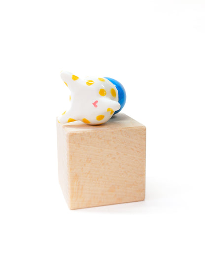 goatPIERROT Ceramic Art Toy [Large-ish Blue Bobblenubbin with Yellow Spots, 1.6" tall]