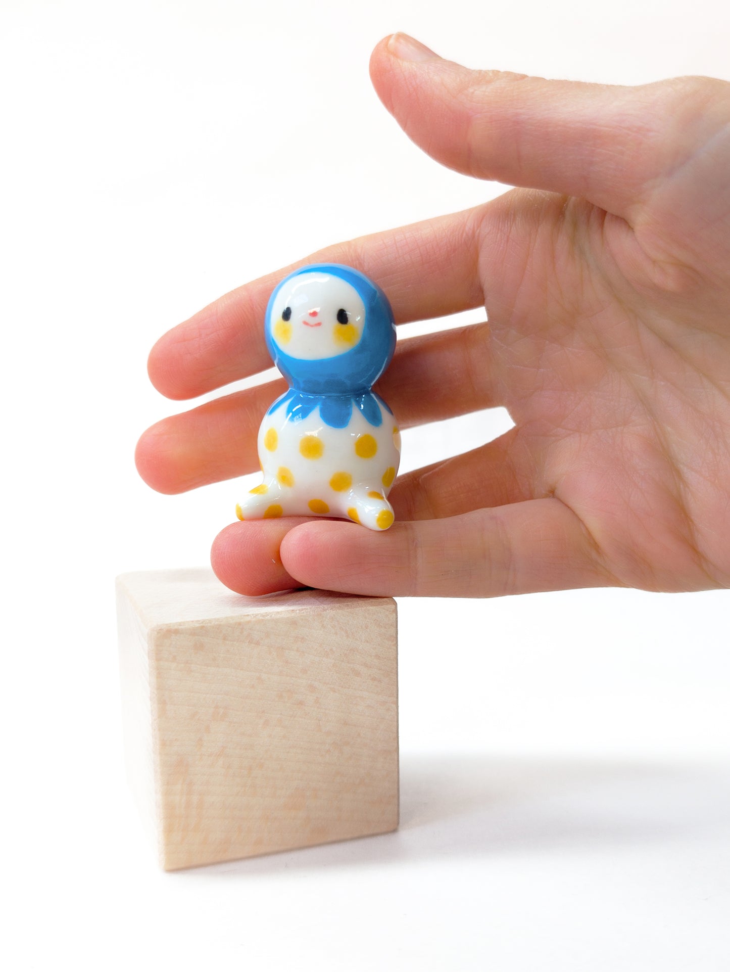 goatPIERROT Ceramic Art Toy [Large-ish Blue Bobblenubbin with Yellow Spots, 1.6" tall]