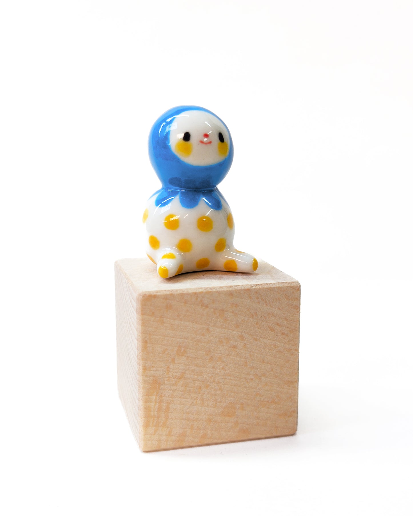 goatPIERROT Ceramic Art Toy [Large-ish Blue Bobblenubbin with Yellow Spots, 1.6" tall]