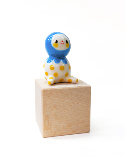 goatPIERROT Ceramic Art Toy [Large-ish Blue Bobblenubbin with Yellow Spots, 1.6" tall]