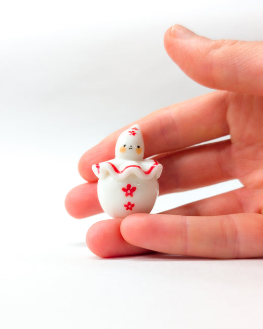 goatPIERROT Ceramic Art Toy [Red Flower Pierrot Birbauble, 1.4" tall]