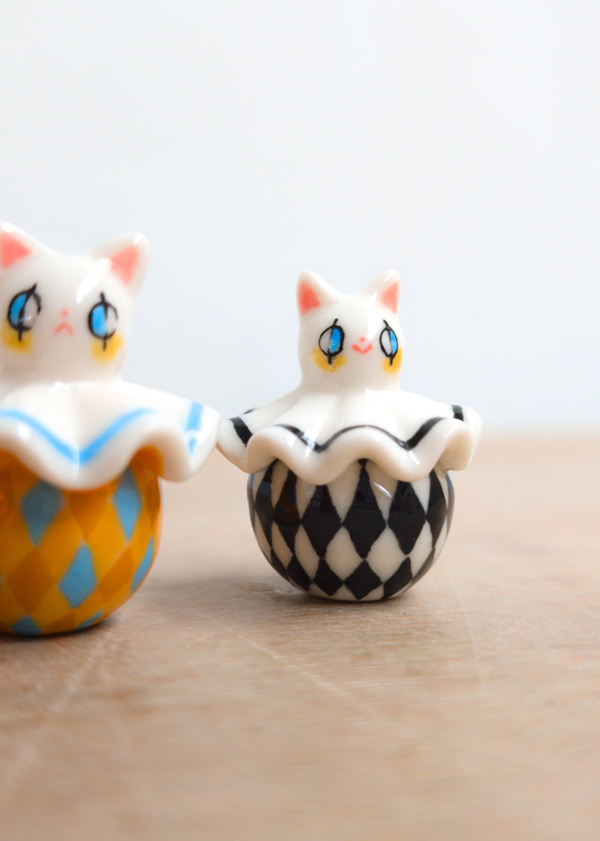 goatPIERROT Ceramic Art Toy 26.09.01 [Holsomcat in Black and White Harlequin Print]