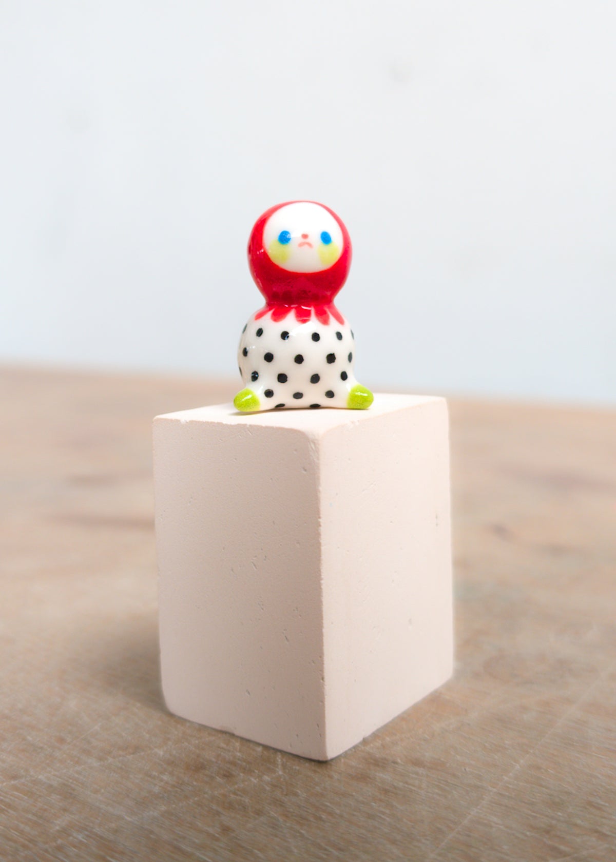 goatPIERROT Ceramic Art Toy 26.09.08 [Bobblenubbin in Red Flower Black Polka Dot, 3 cm tall]