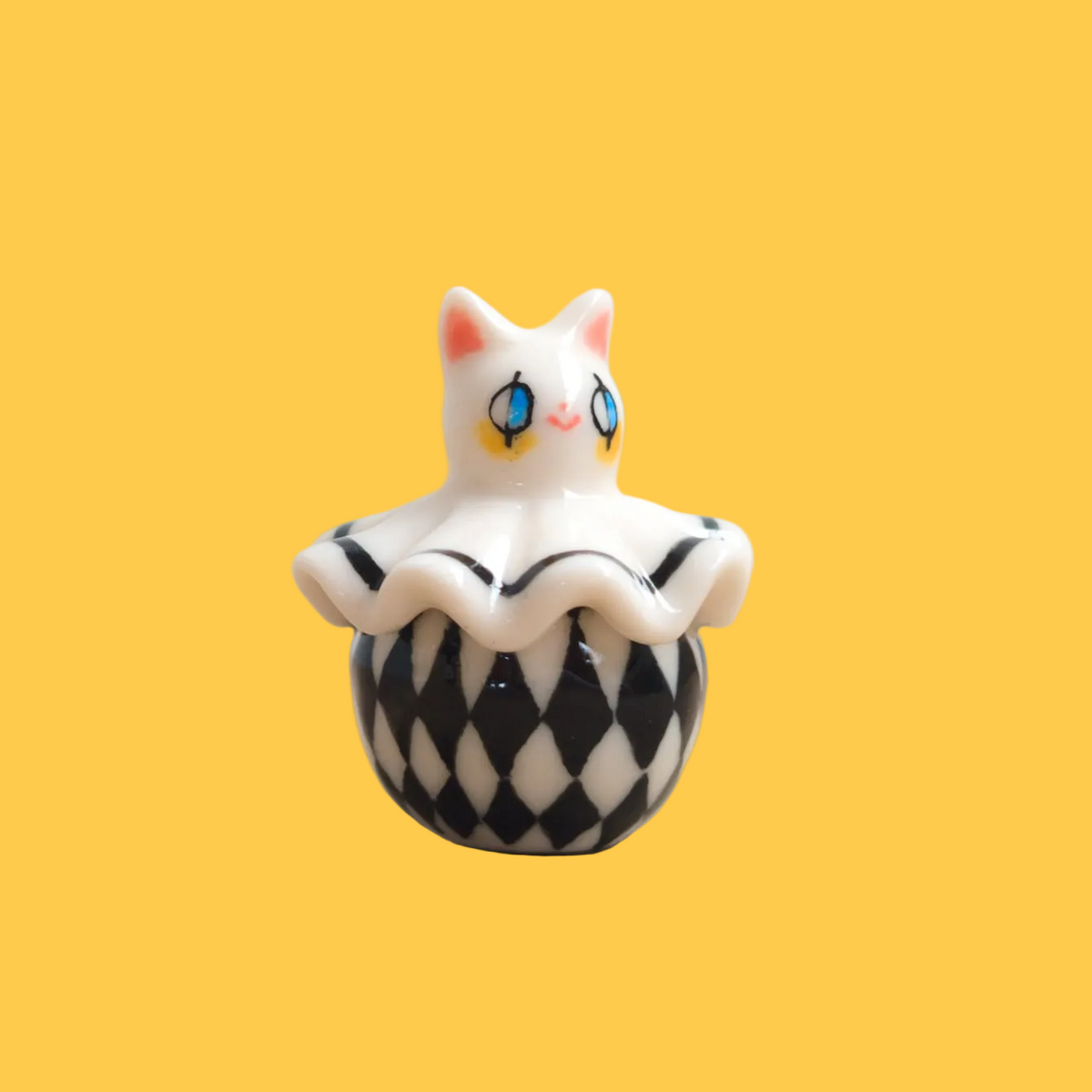 goatPIERROT Ceramic Art Toy 26.09.01 [Holsomcat in Black and White Harlequin Print]