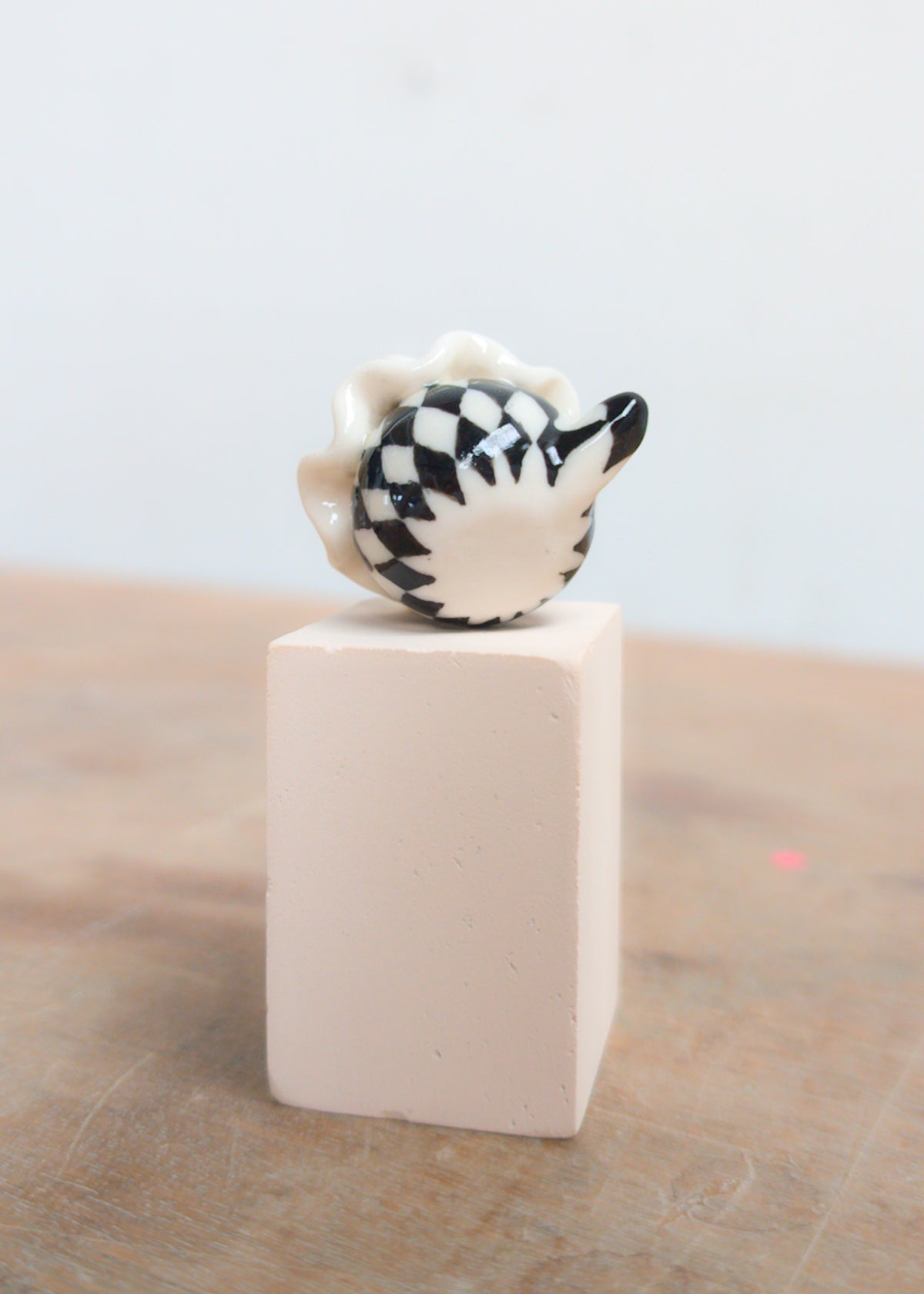 goatPIERROT Ceramic Art Toy 26.09.01 [Holsomcat in Black and White Harlequin Print]