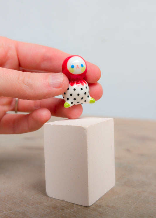 goatPIERROT Ceramic Art Toy 26.09.08 [Bobblenubbin in Red Flower Black Polka Dot, 3 cm tall]