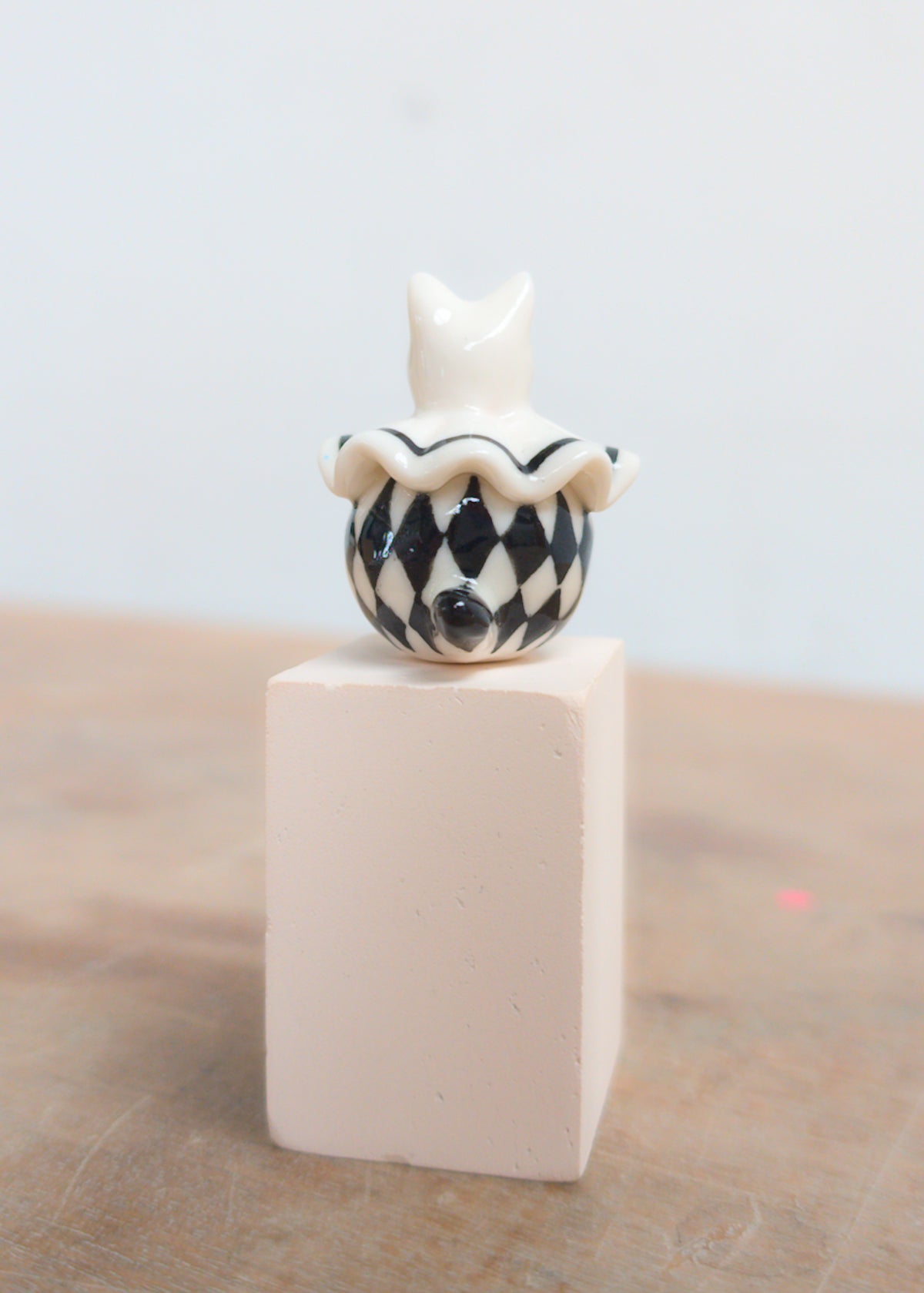 goatPIERROT Ceramic Art Toy 26.09.01 [Holsomcat in Black and White Harlequin Print]