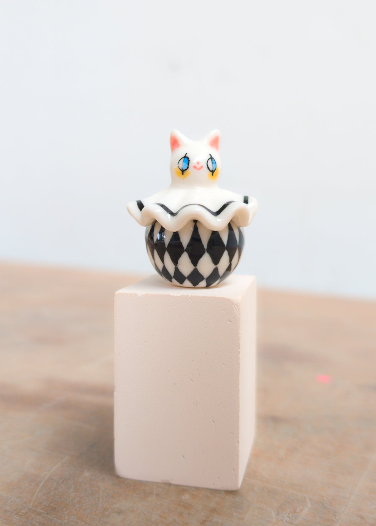 goatPIERROT Ceramic Art Toy 26.09.01 [Holsomcat in Black and White Harlequin Print]