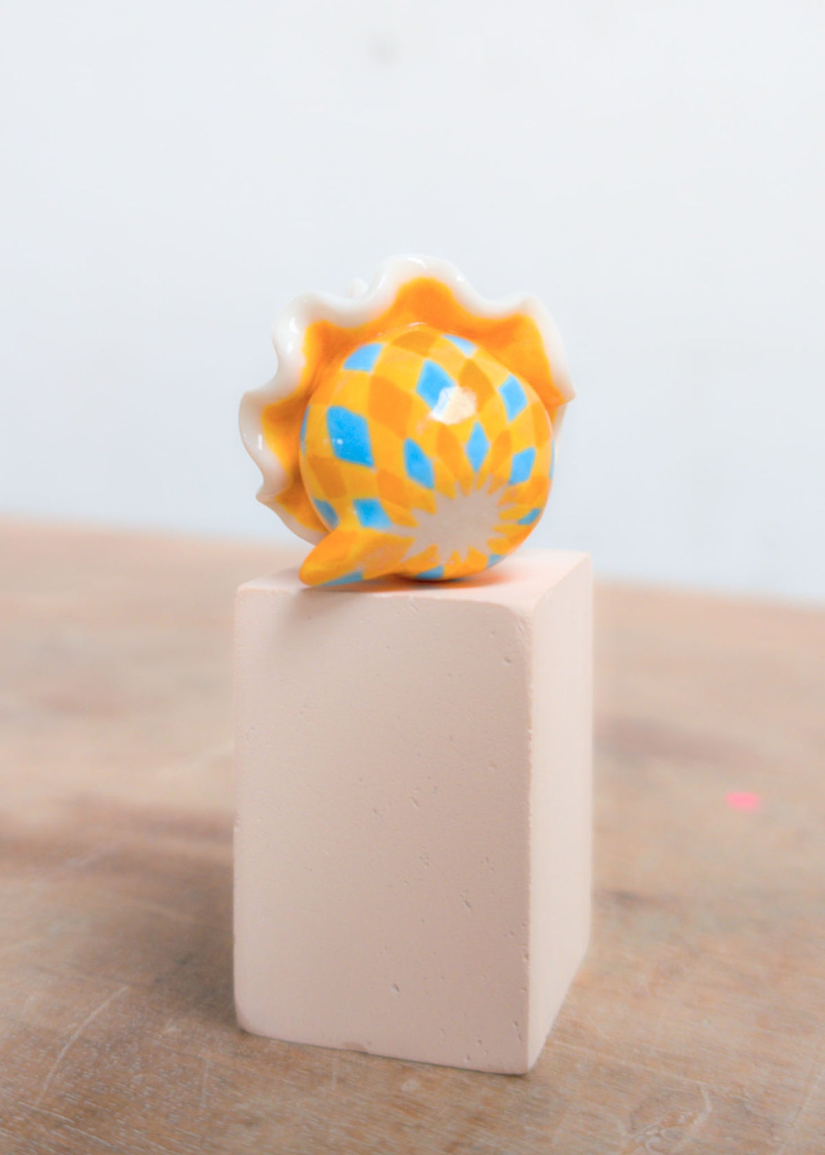 goatPIERROT Ceramic Art Toy 26.09.04 [Holsomcat Pierrot in Orange and Blue Harlequin Print]