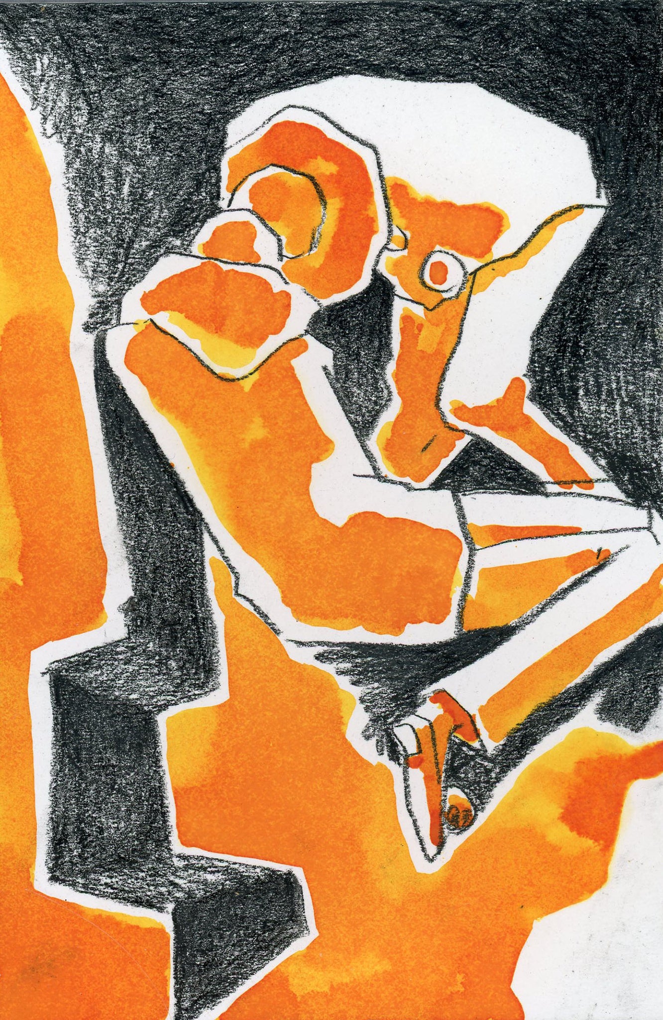 Drawing #21: "Pierrots in Black and Orange"